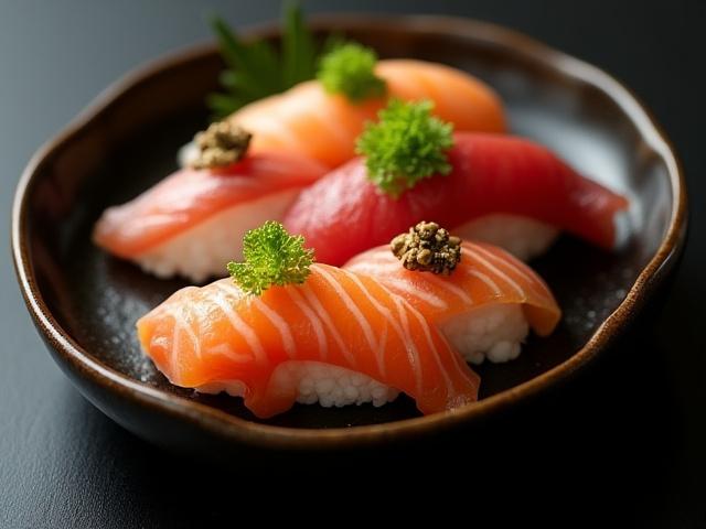 丁寧に盛り付けられた高級料理の写真