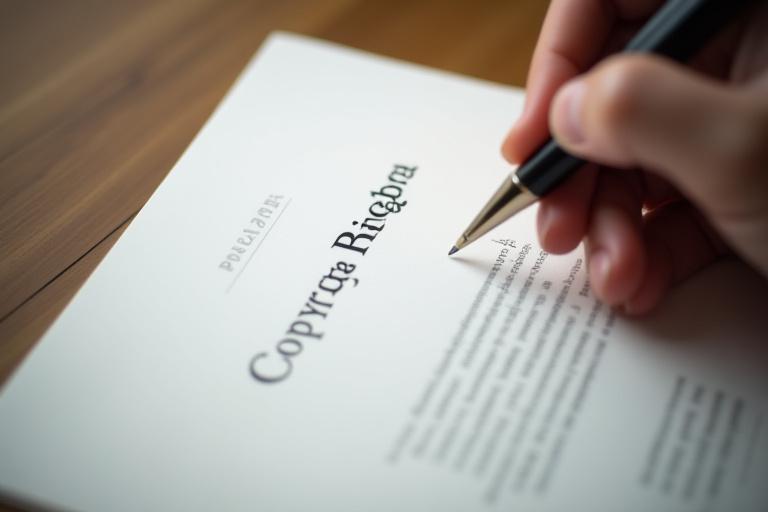 著作権に関する契約書にサインする様子